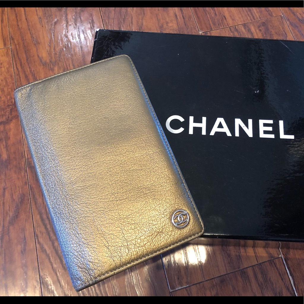 Authentic Chanel Rare Gold Leather Bifold Wallet